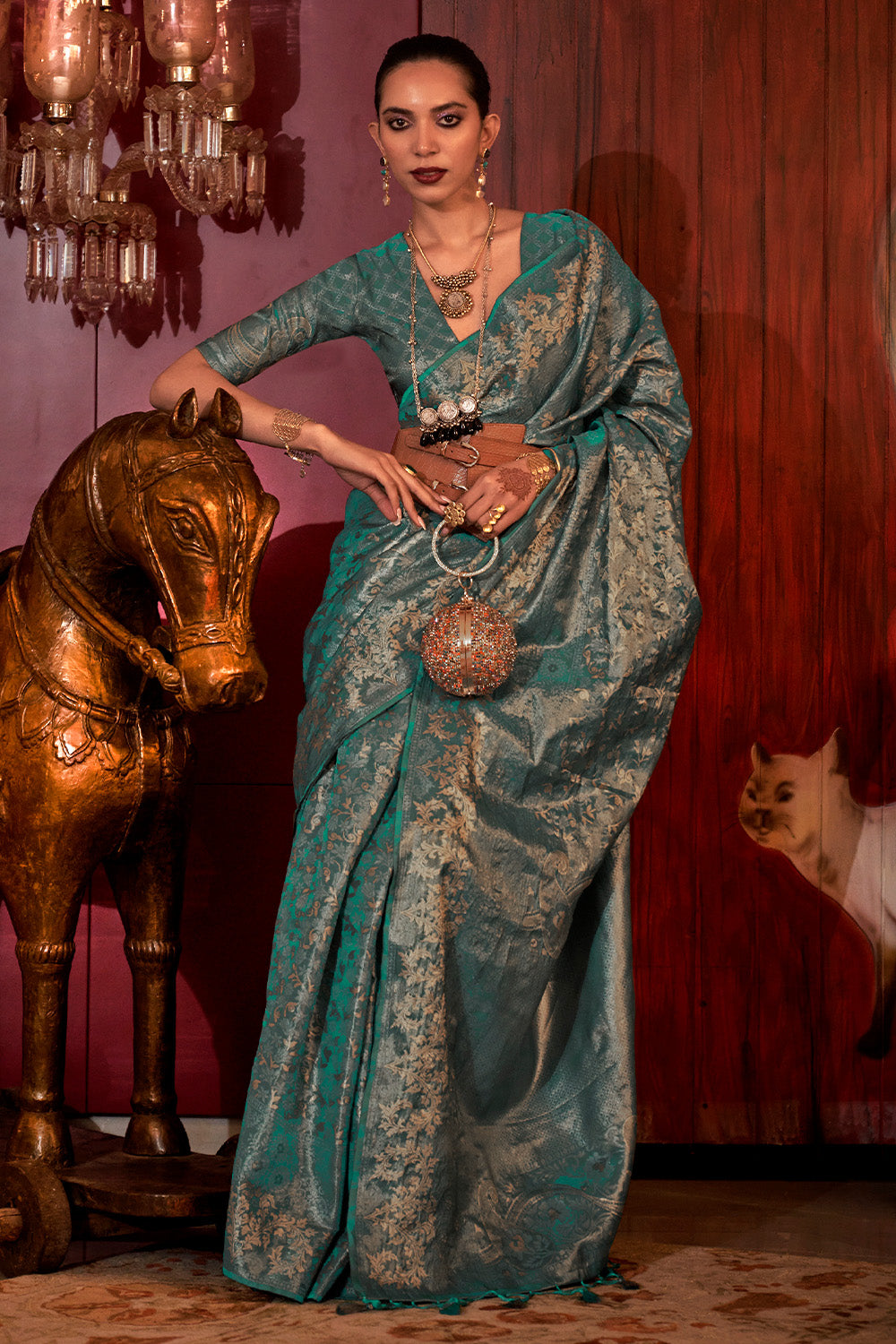 Blue Zari based Silk Saree With Blouse Piece