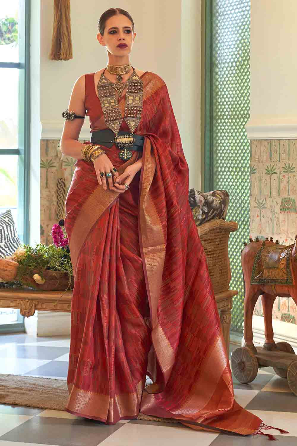 Buy Beige And Blue Smooth Silk Saree Nitaraa