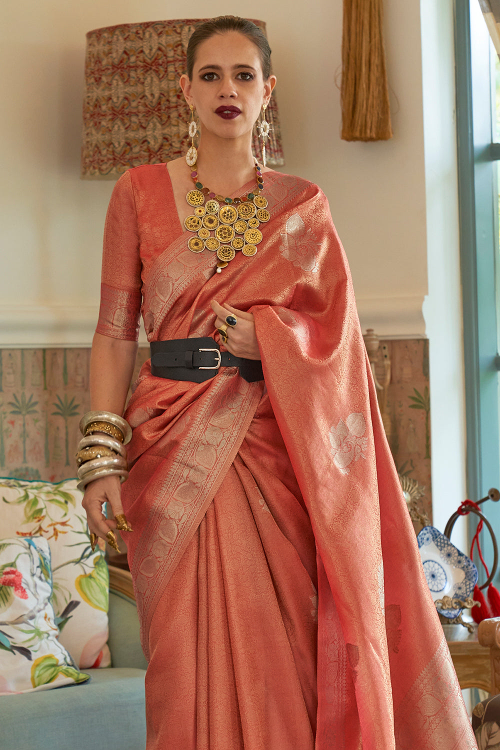 Buy Yellow Silk Blend Saree Nitaraa