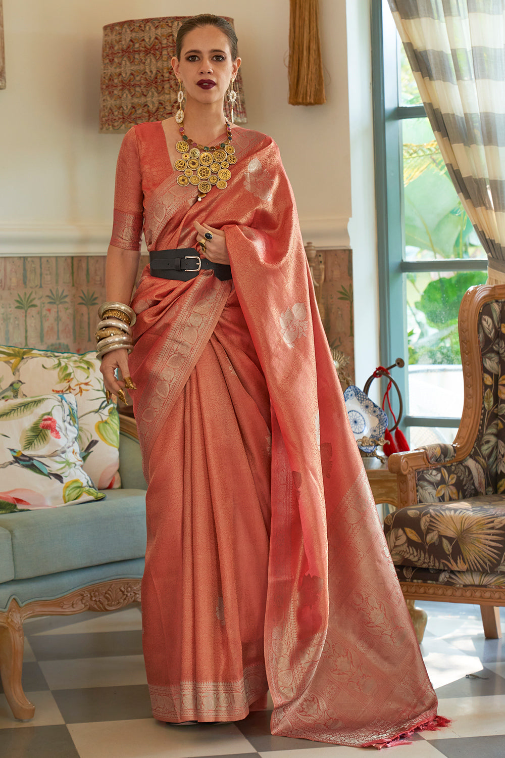 Buy Coffee Brown Silk Blend Saree Nitaraa