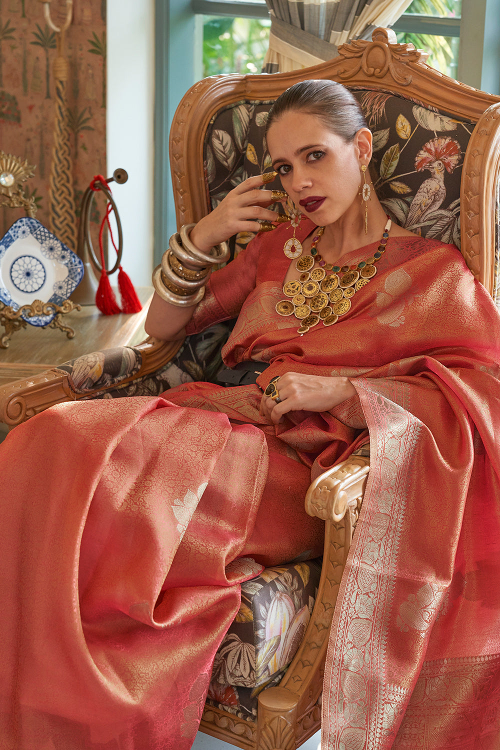 Buy Maroon Silk Blend Saree Nitaraa