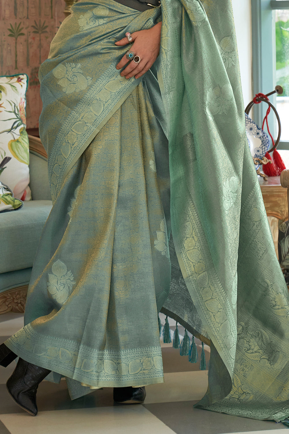 Buy Cream Silk Blend Saree Nitaraa