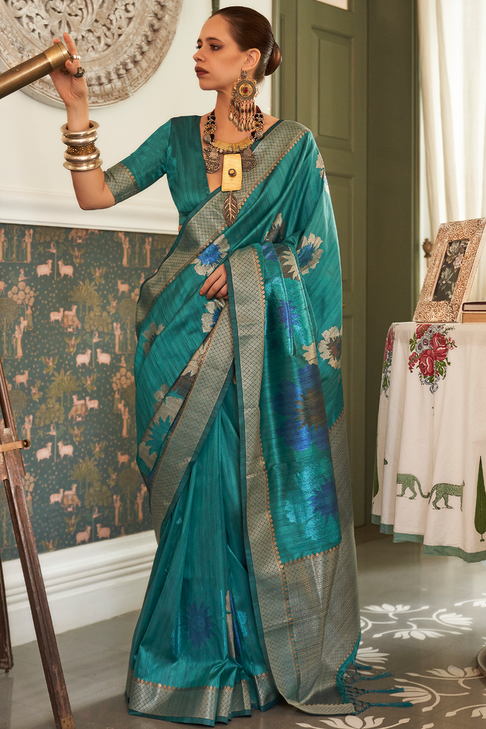 Buy Cornflower Blue Patola Saree Nitaraa