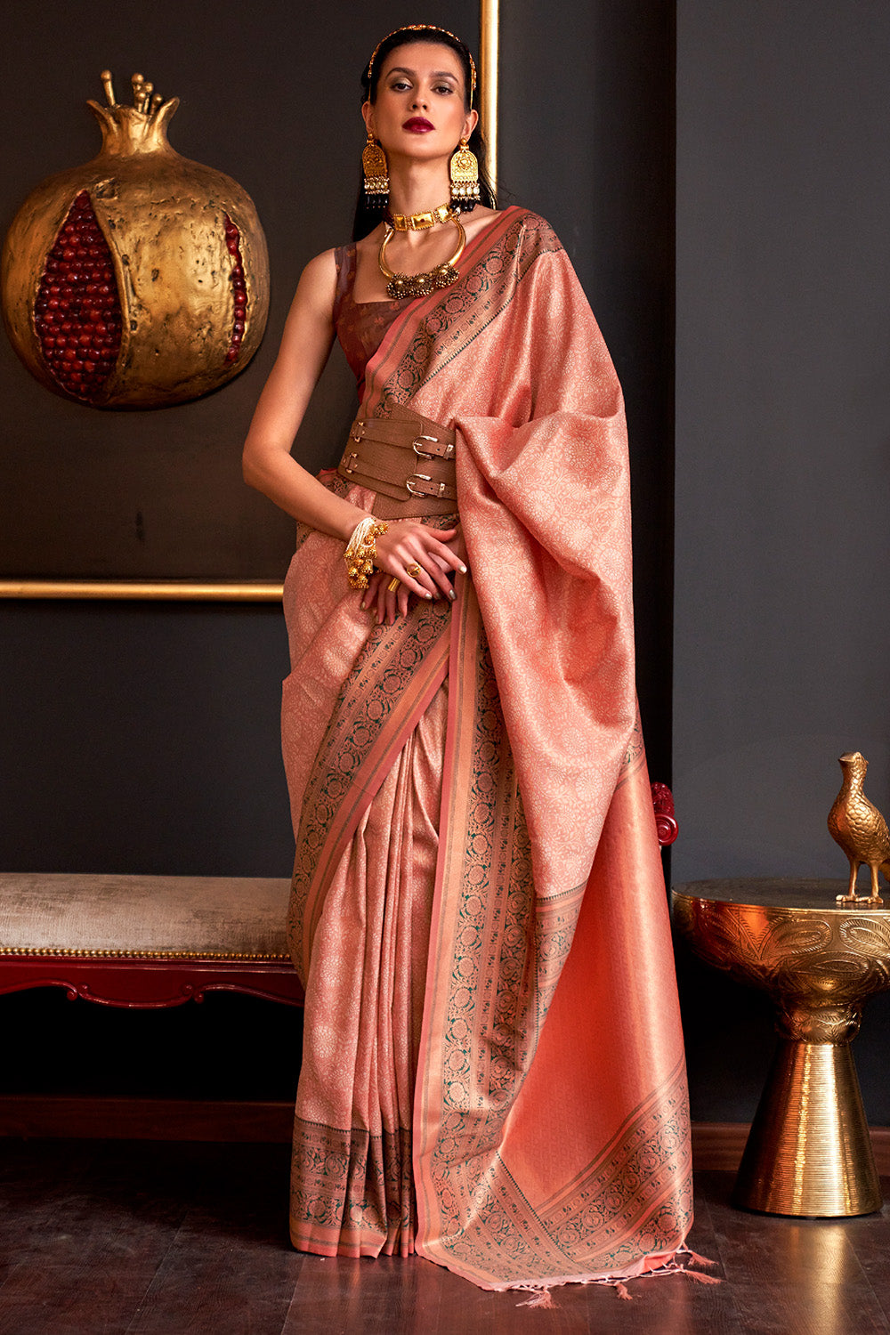 Orange Silk Saree With Blouse Piece