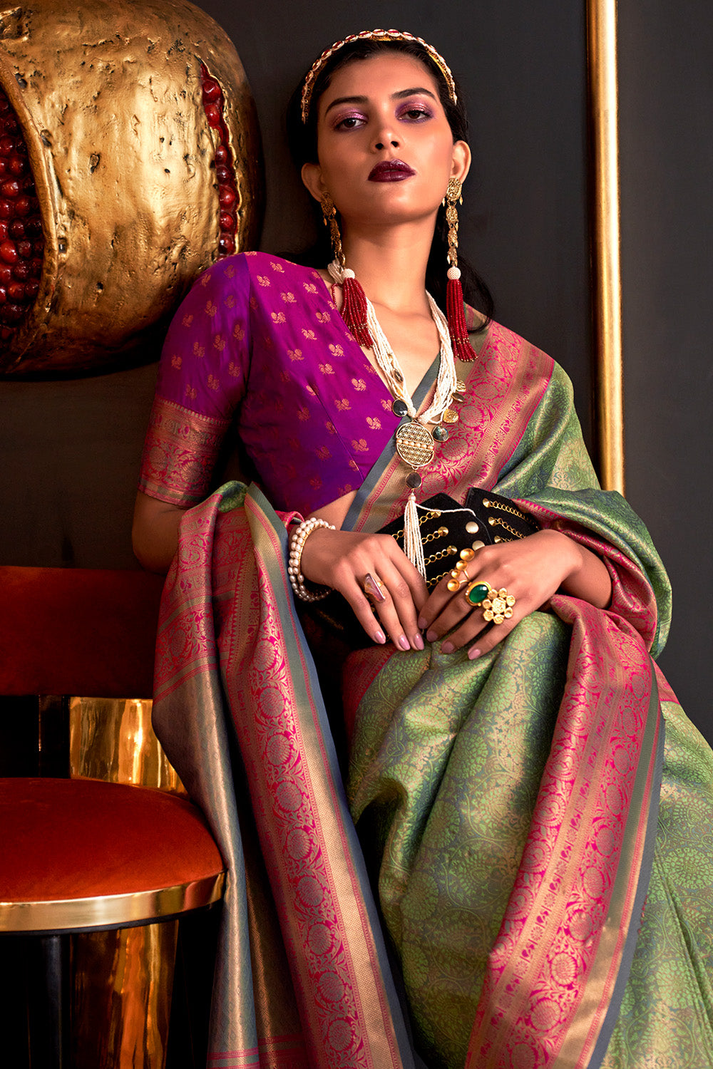 Parrot Green Silk Saree With Blouse Piece