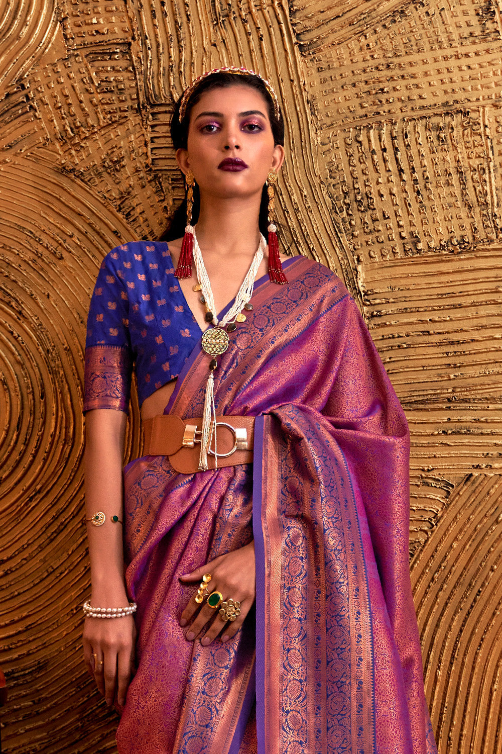 Purple Silk Saree With Blouse Piece