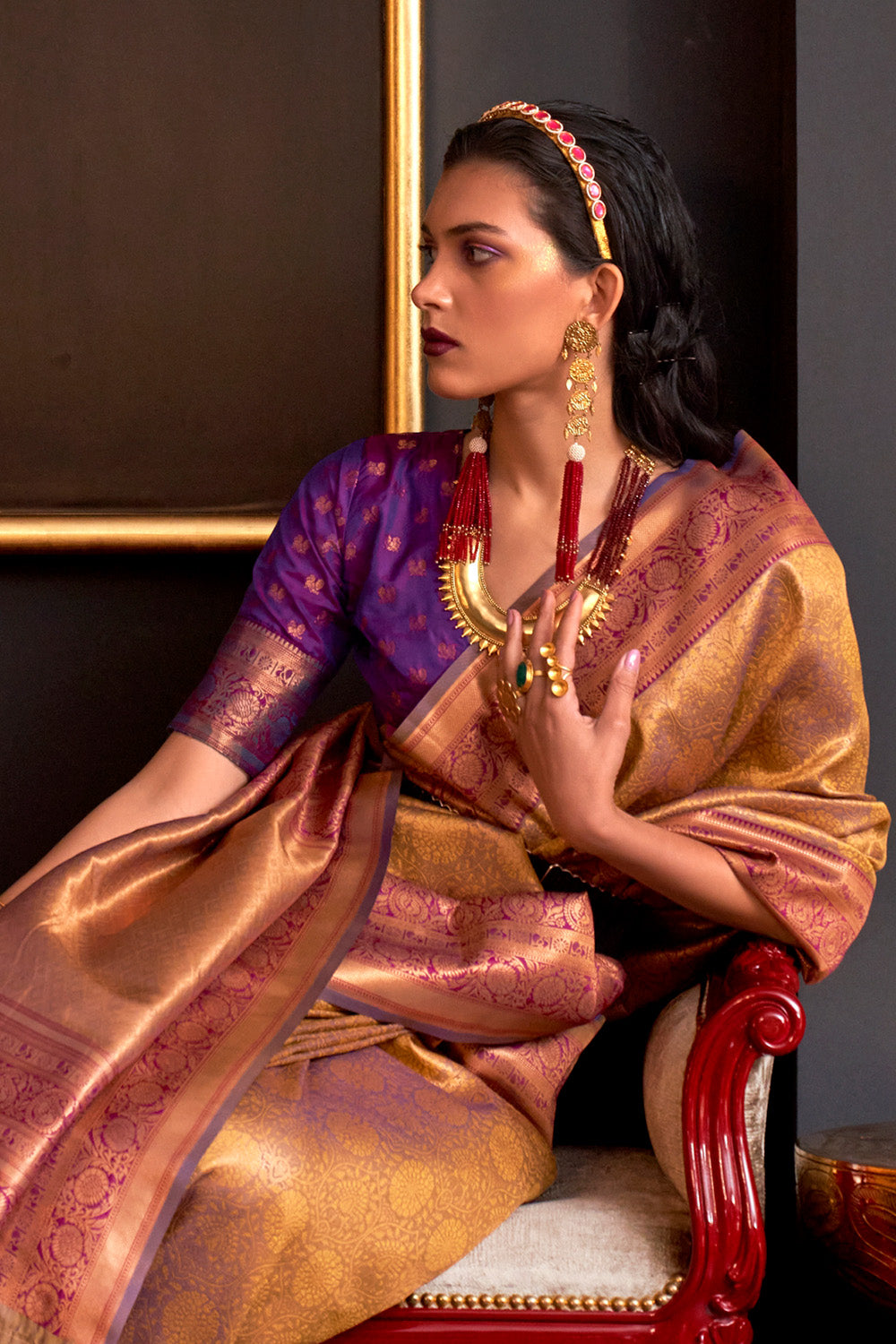 golden Silk Saree With Blouse Piece