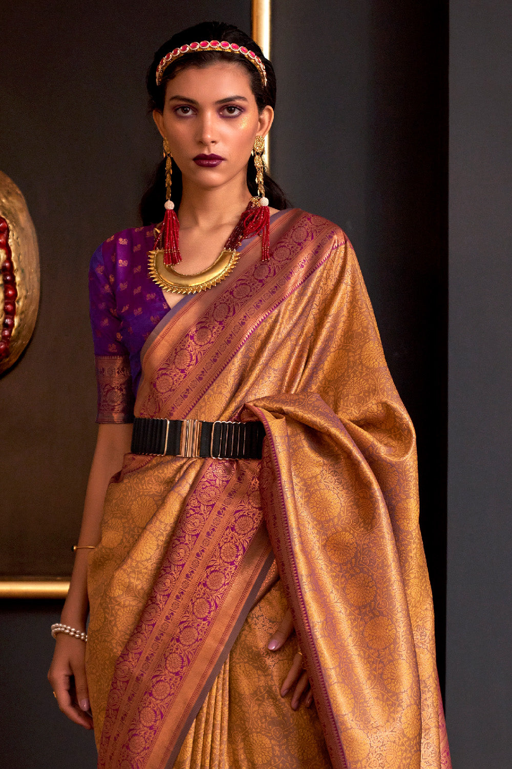 golden Silk Saree With Blouse Piece