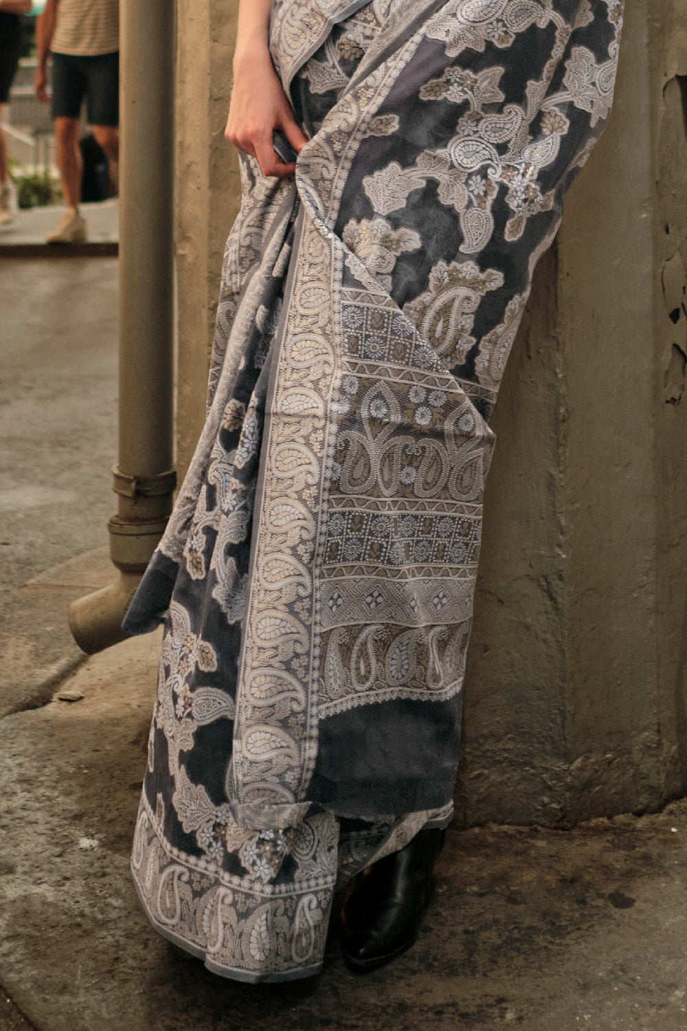 Black Chickankari Organza Saree