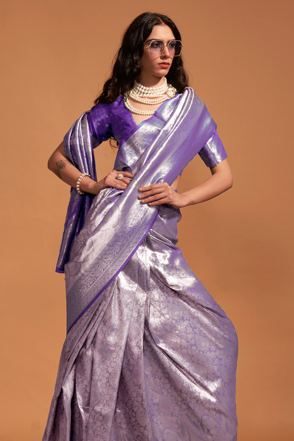 Silver Silk Saree With Blouse Piece