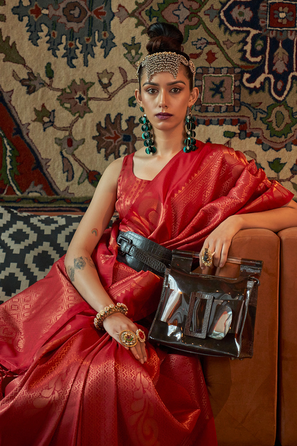 Buy Beige Red South Silk Saree Nitaraa