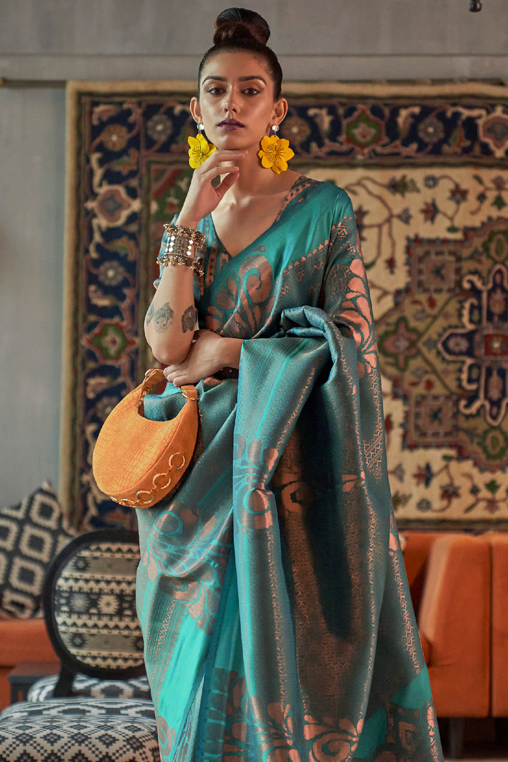 Buy Sky Blue South Silk Saree Nitaraa