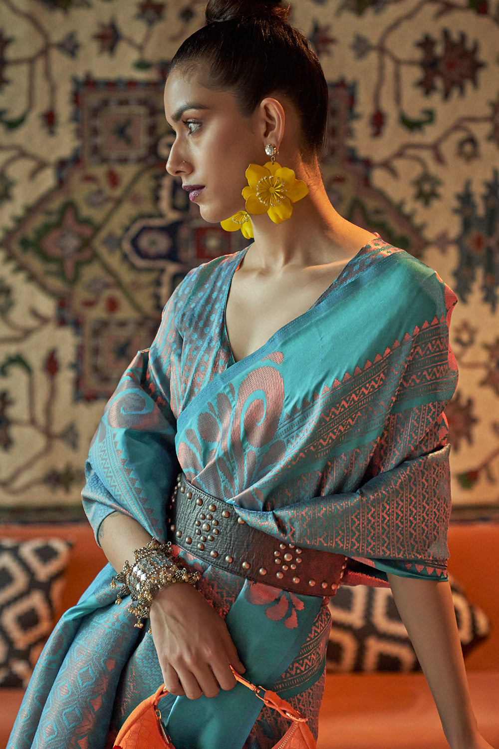 Buy Indigo Blue Kairi Patterned South Silk Saree Nitaraa