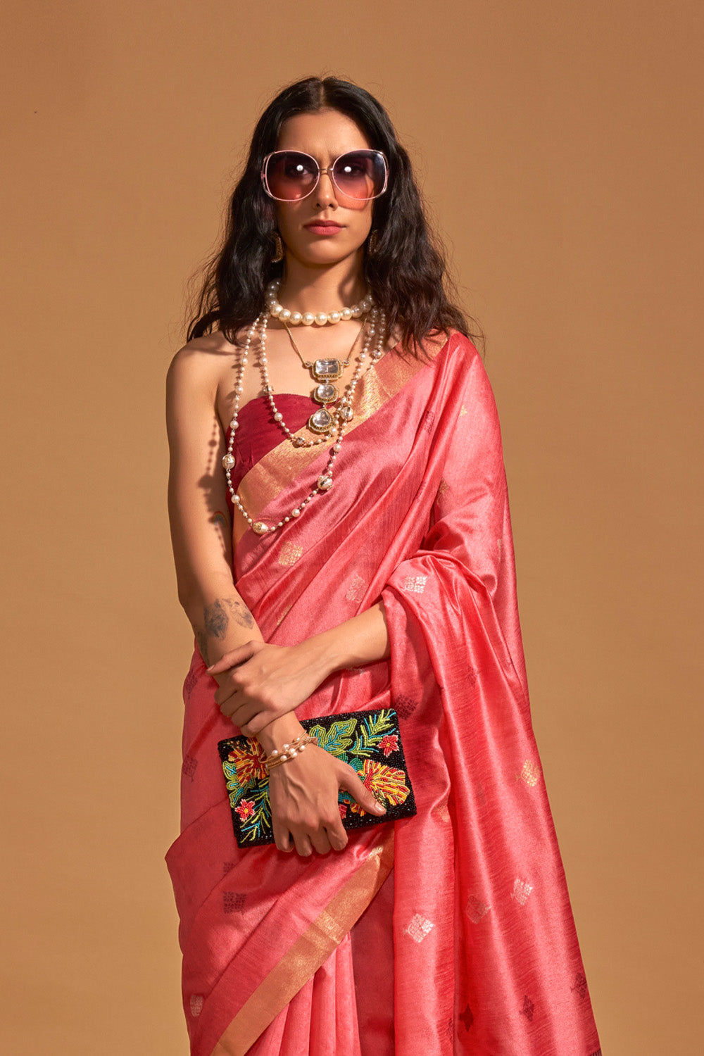 Pink Banarasi Silk Saree With Blouse Piece