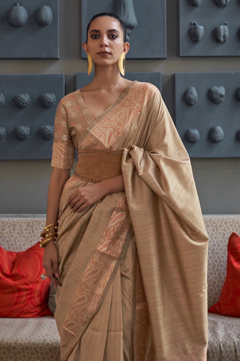 Buy Orange Banarasi Silk Saree With Blouse Piece Nitaraa