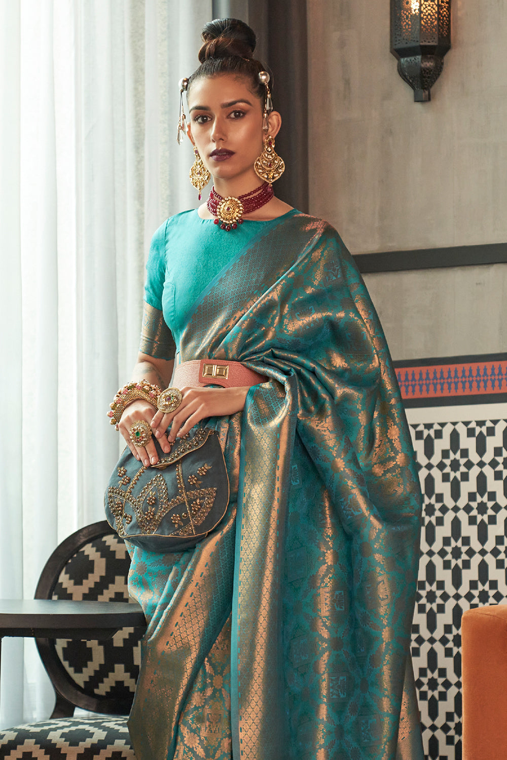 Buy Teal Blue Banarasi Saree Nitaraa