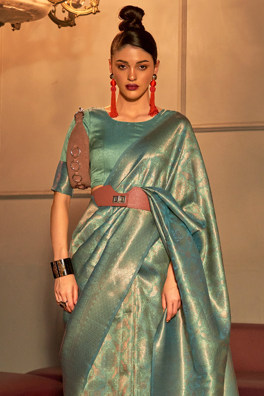 Buy Green And Red Smooth Silk Saree Nitaraa