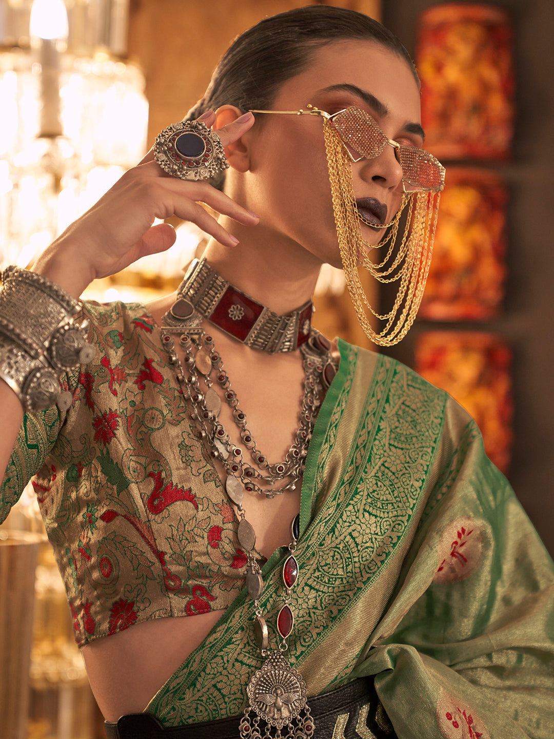 Fern Green Kanjivaram Saree