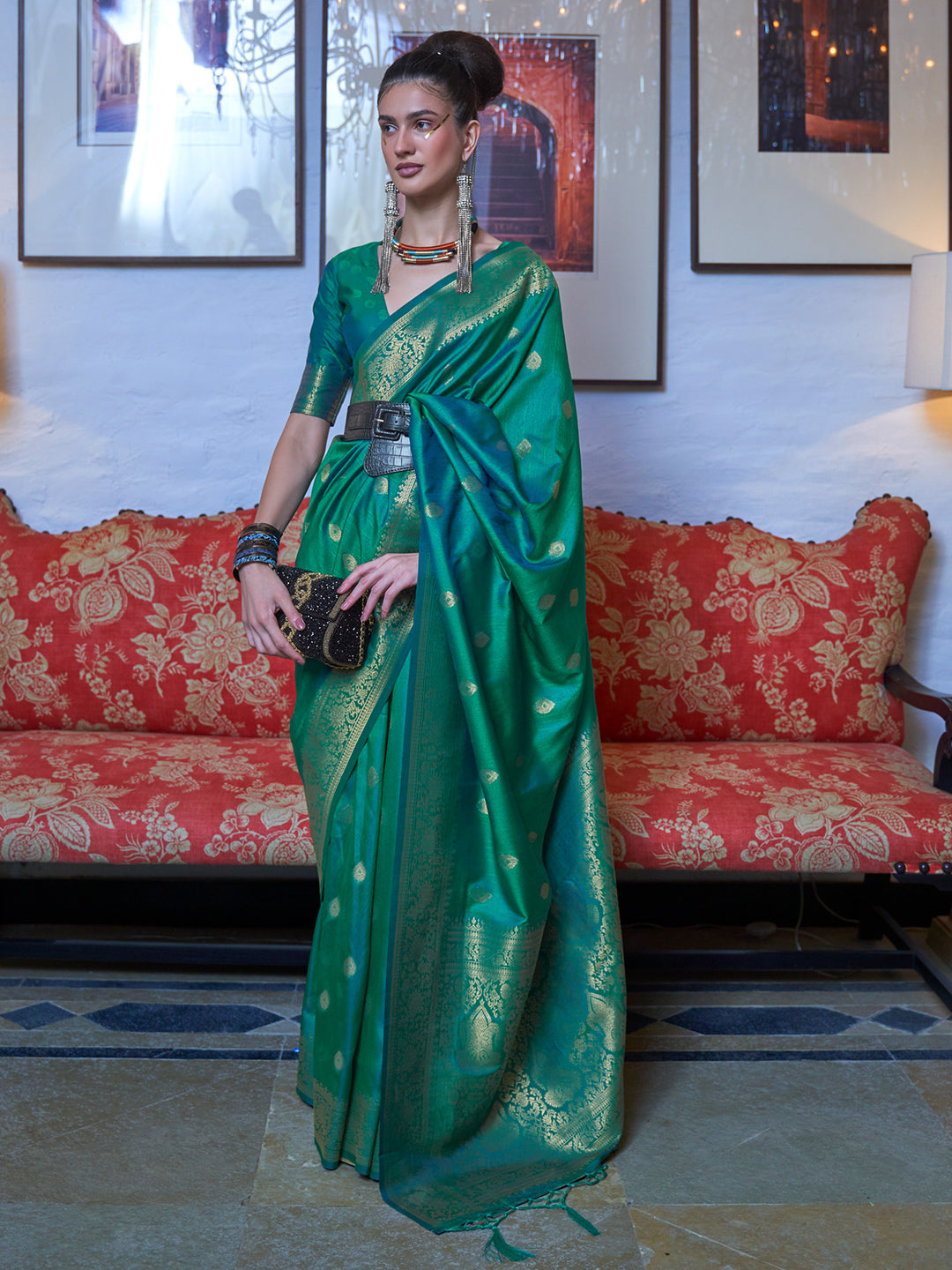 Pine Green Banarasi Saree