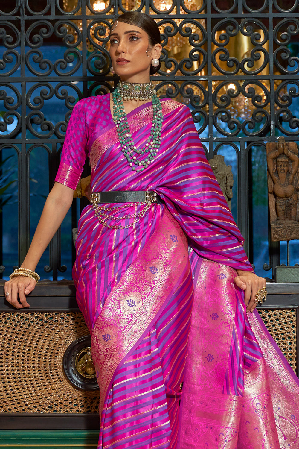 Buy Grey Banarasi Silk Saree With Blouse Piece Nitaraa