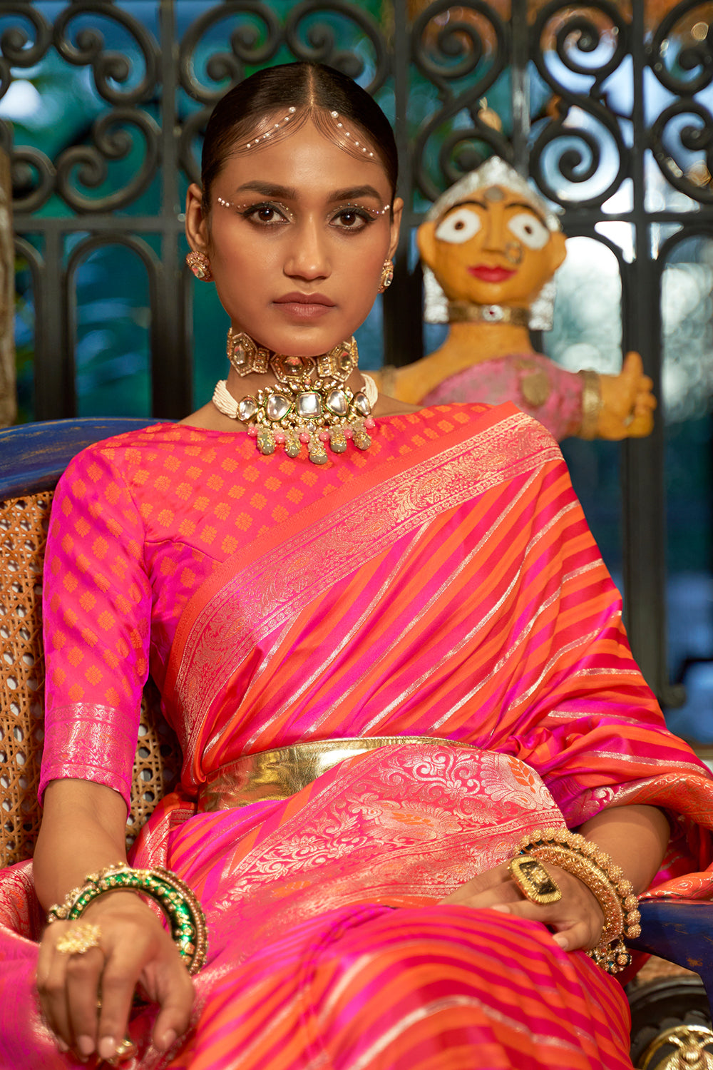 Buy Pink Banarasi Silk Saree With Blouse Piece Nitaraa