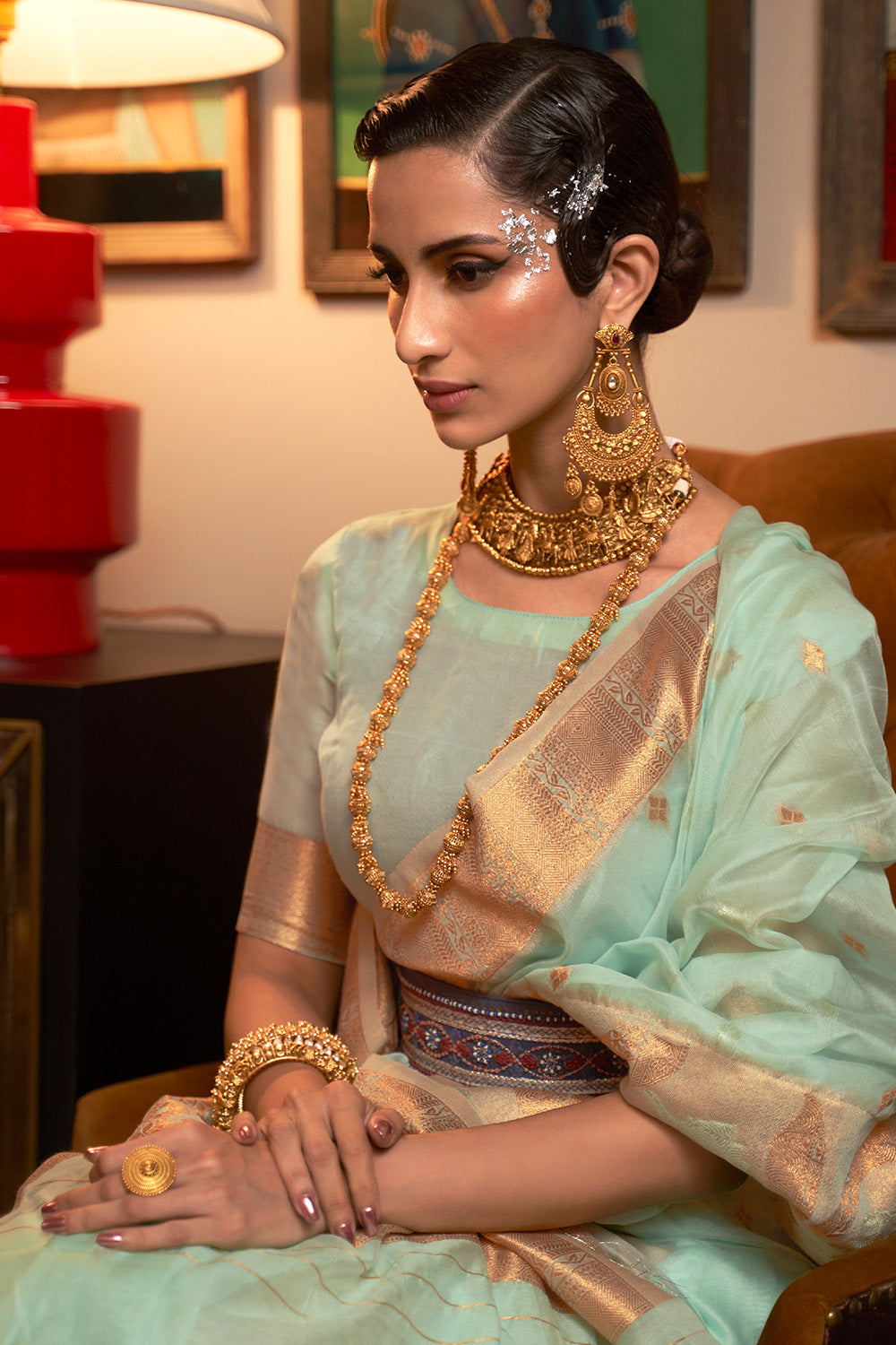 Buy Mehendi Green Banarasi Silk Saree Nitaraa