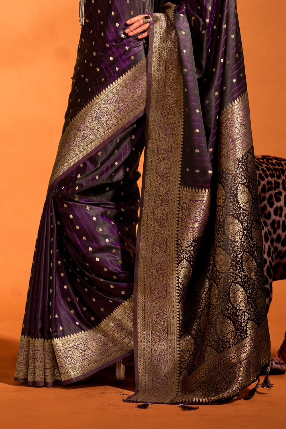 Beige Satin Banarasi Silk Saree With Blouse Piece