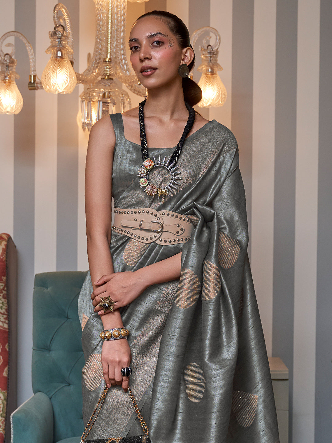 Coin Grey Banarasi Saree