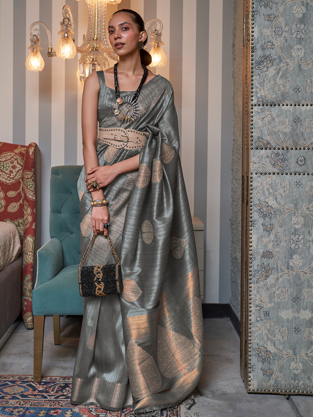 Coin Grey Banarasi Saree