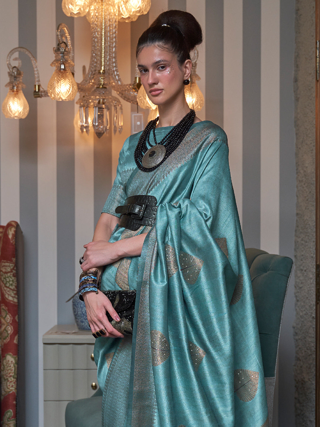 Sky Blue Banarasi Saree