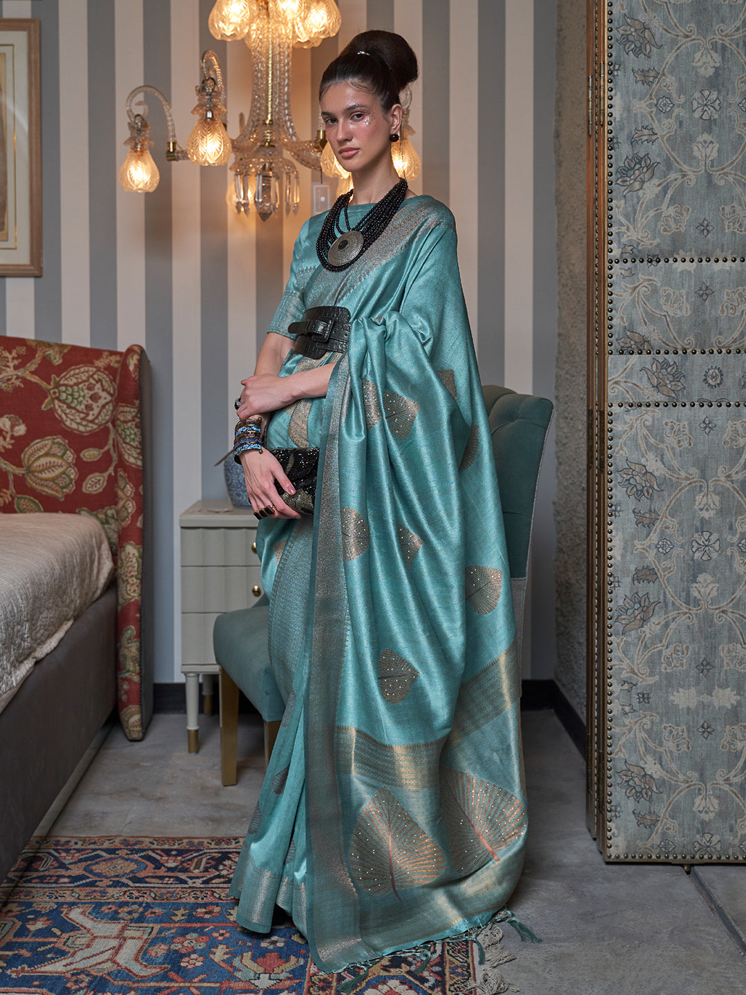 Sky Blue Banarasi Saree