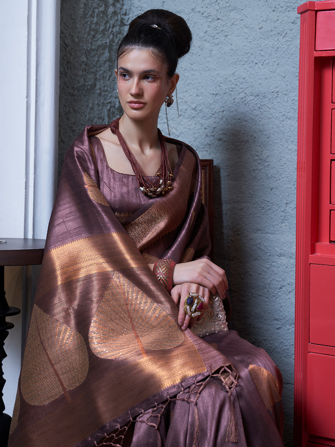 Tan Brown Banarasi Saree