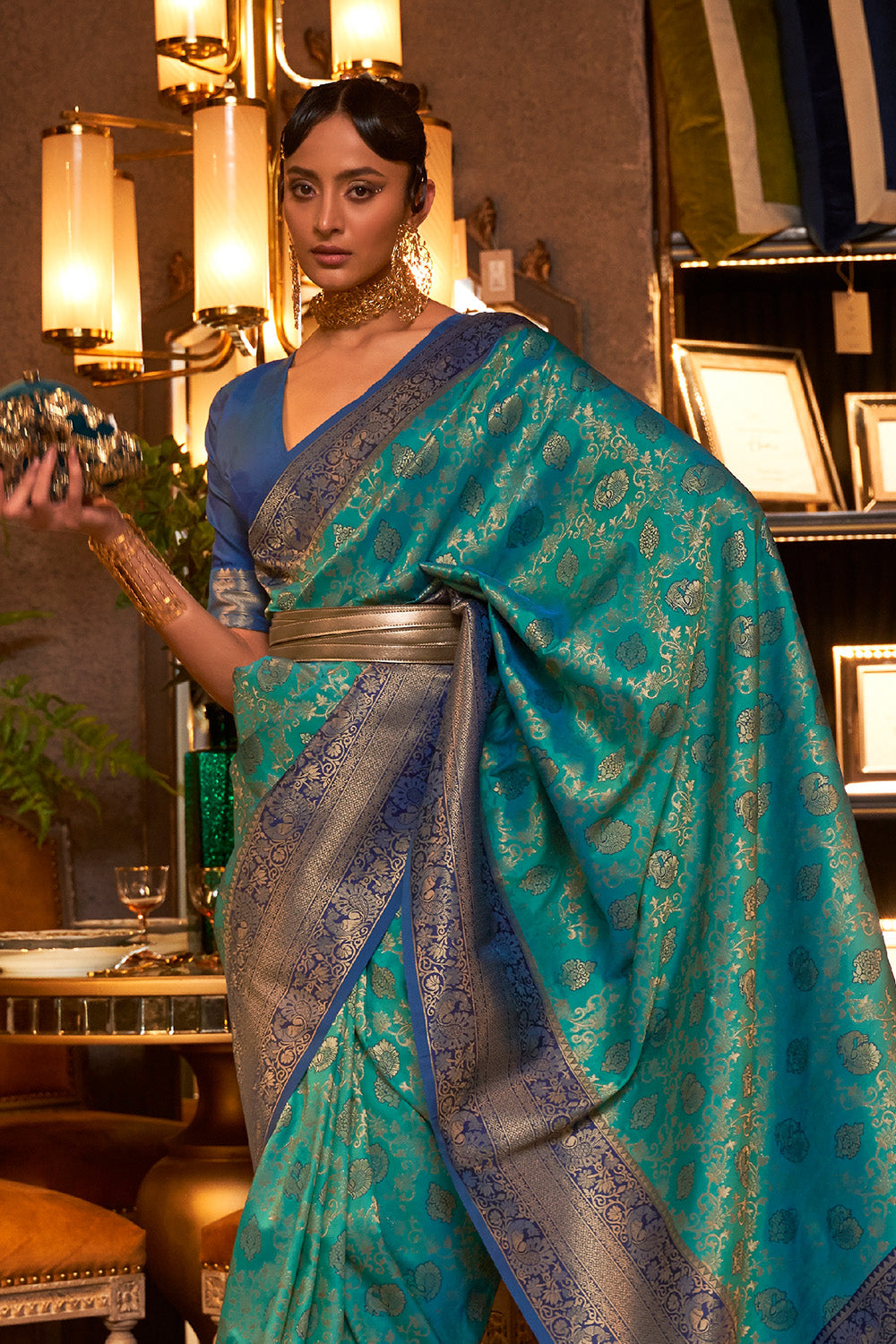 Buy Parrot Green Organza Saree Nitaraa