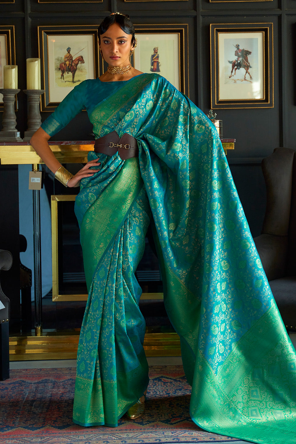 Buy Cerulean Blue Organza Saree Nitaraa