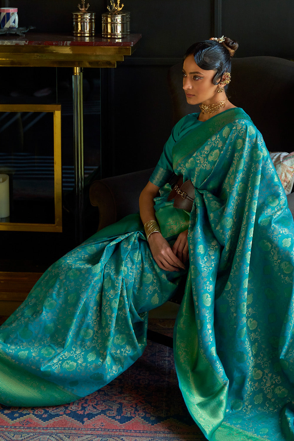 Buy Pine Green Organza Saree Nitaraa