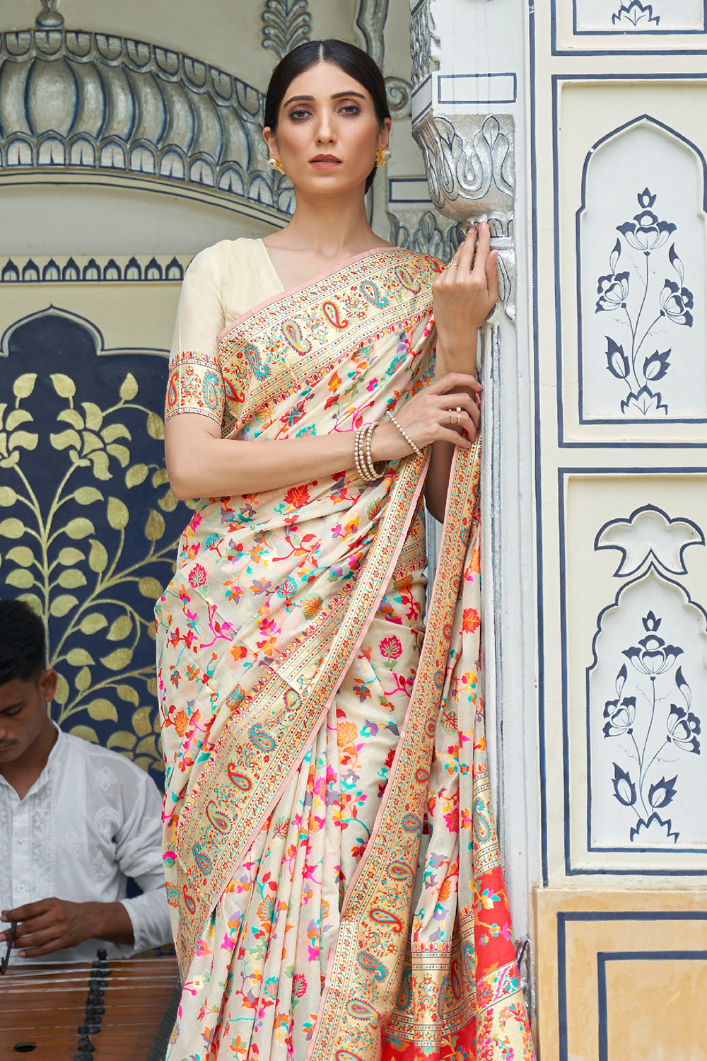 Buy Pearl White Pashmina Saree Nitaraa