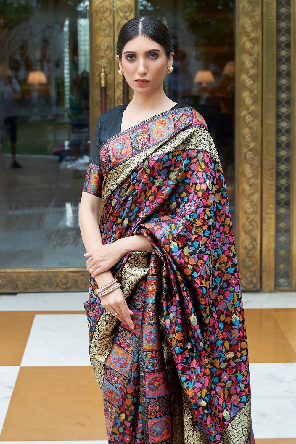 Buy Ebony Black Pashmina Saree Nitaraa