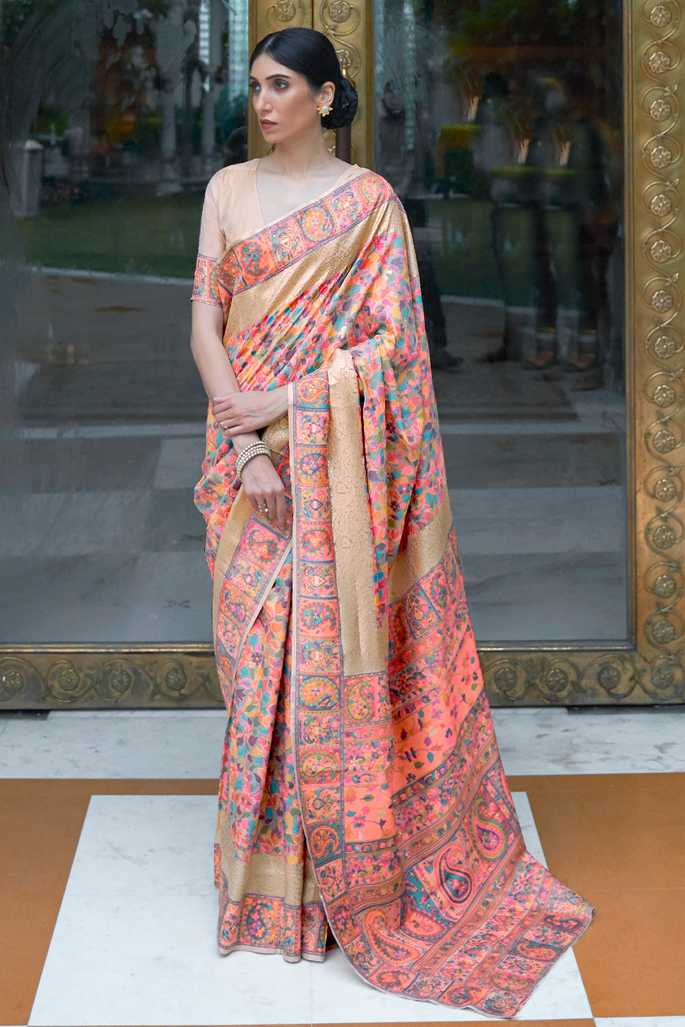 Buy Pastel Yellow Multicolor Organza Saree Nitaraa