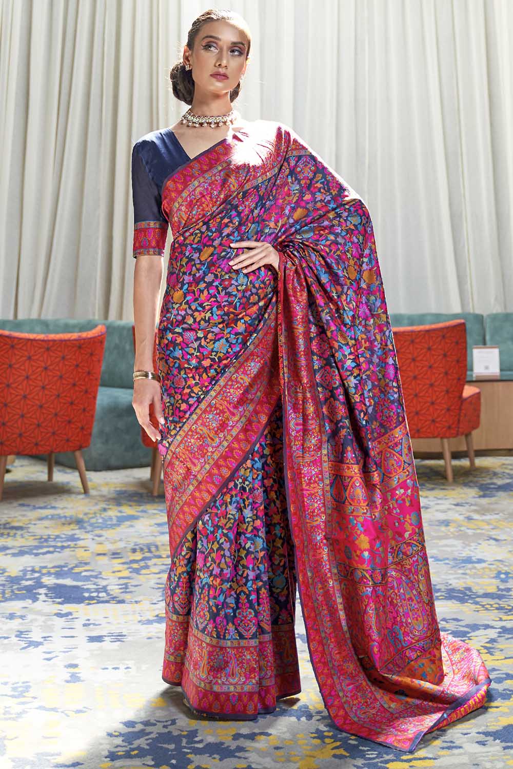 Buy Pink Banarasi Silk Printed Tissue Saree With Blouse Piece Nitaraa