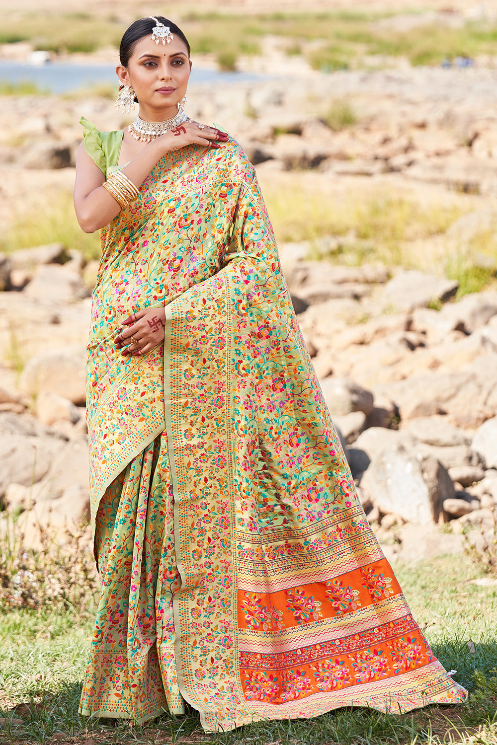 Buy Teal Kanjeevaram Silk Blend Saree Nitaraa