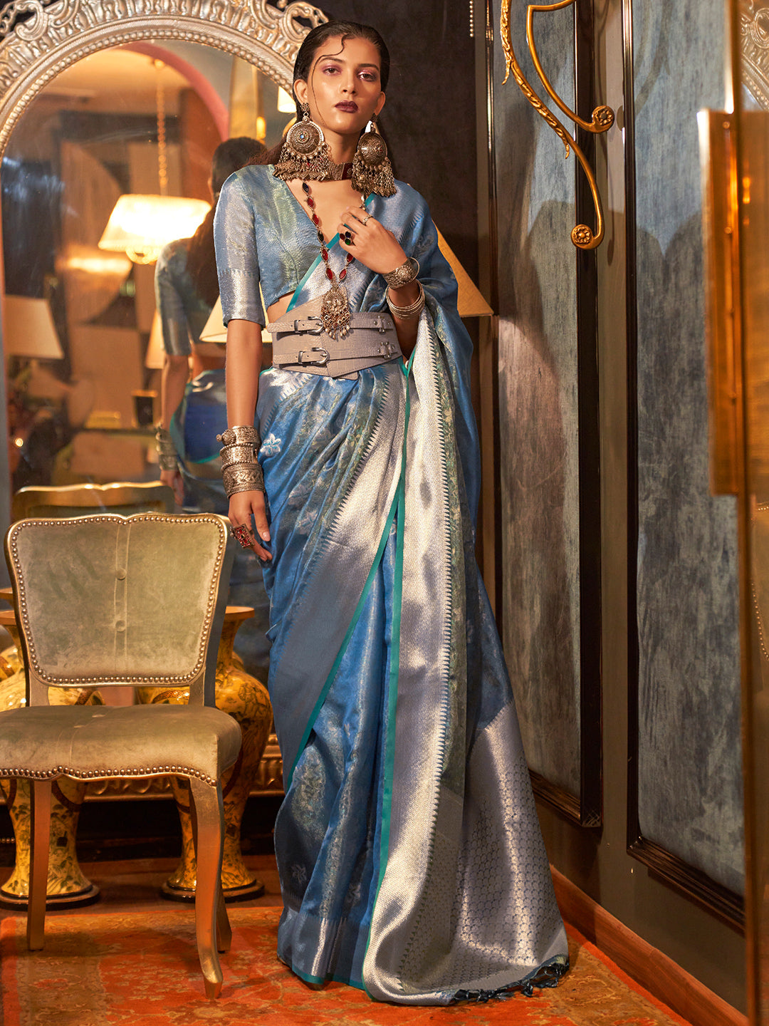 Sky Blue Organza Saree