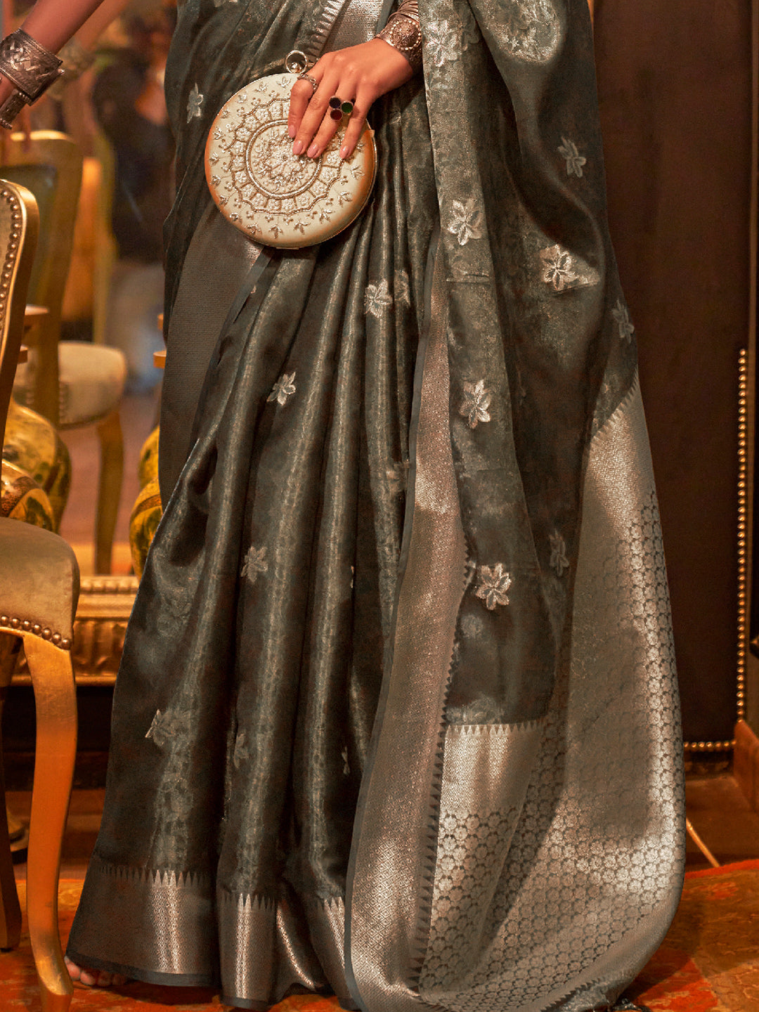 Dusky Green Organza Saree