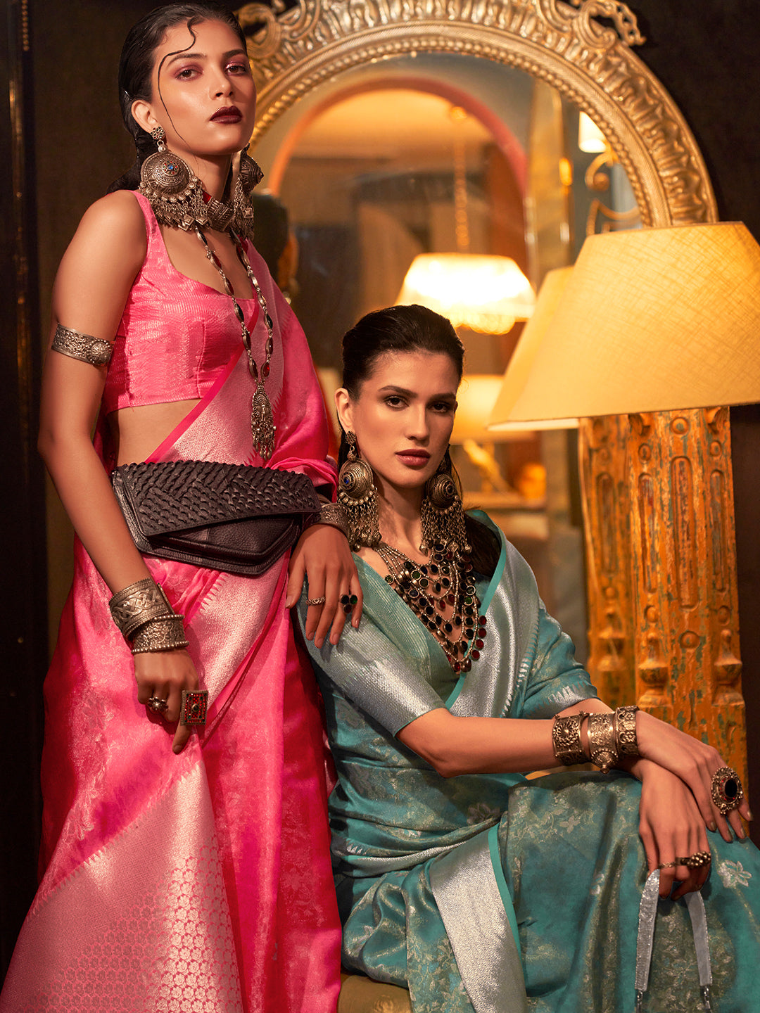 Watermelon Pink Organza Saree