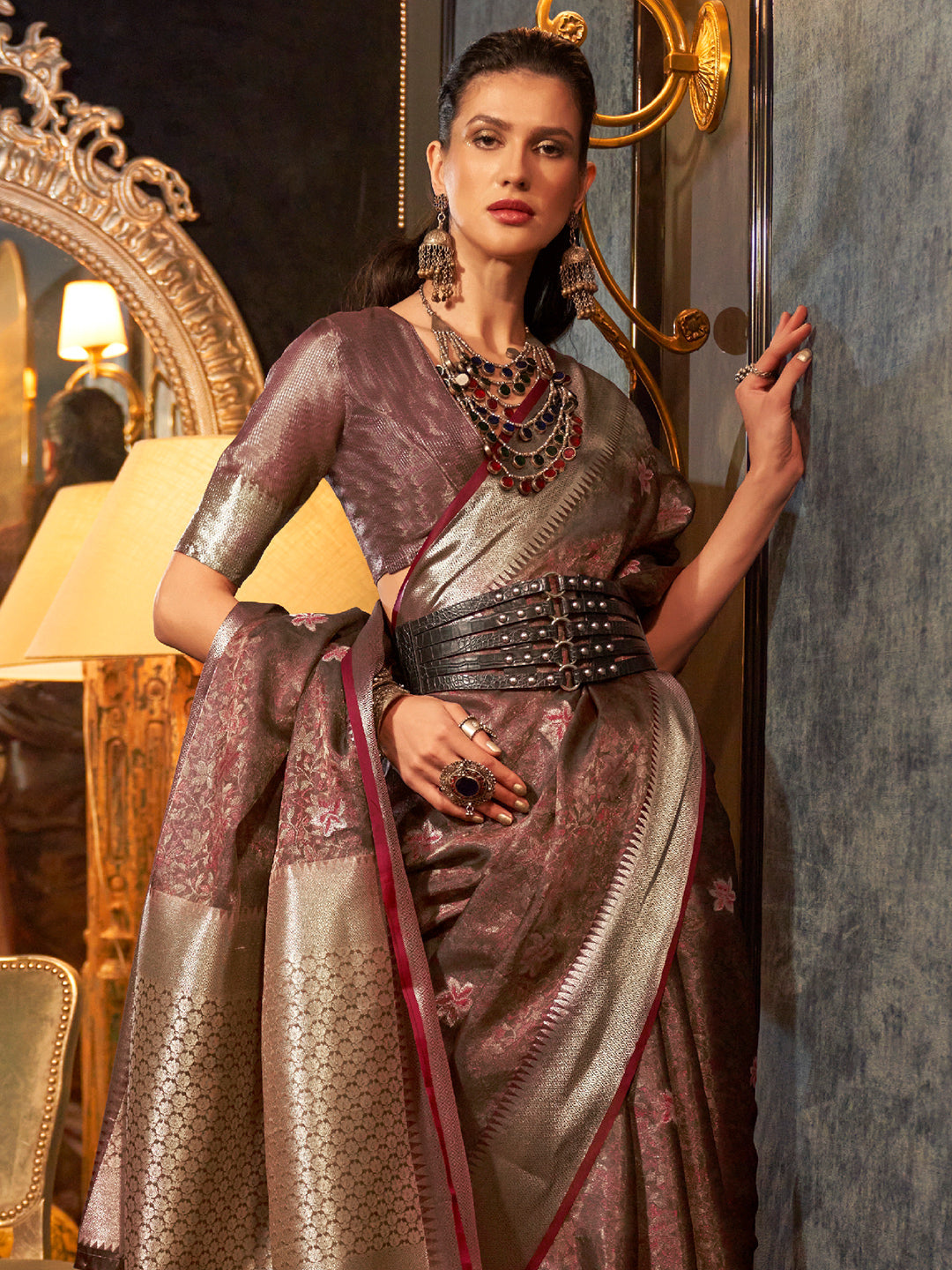 Tan Brown Organza Saree