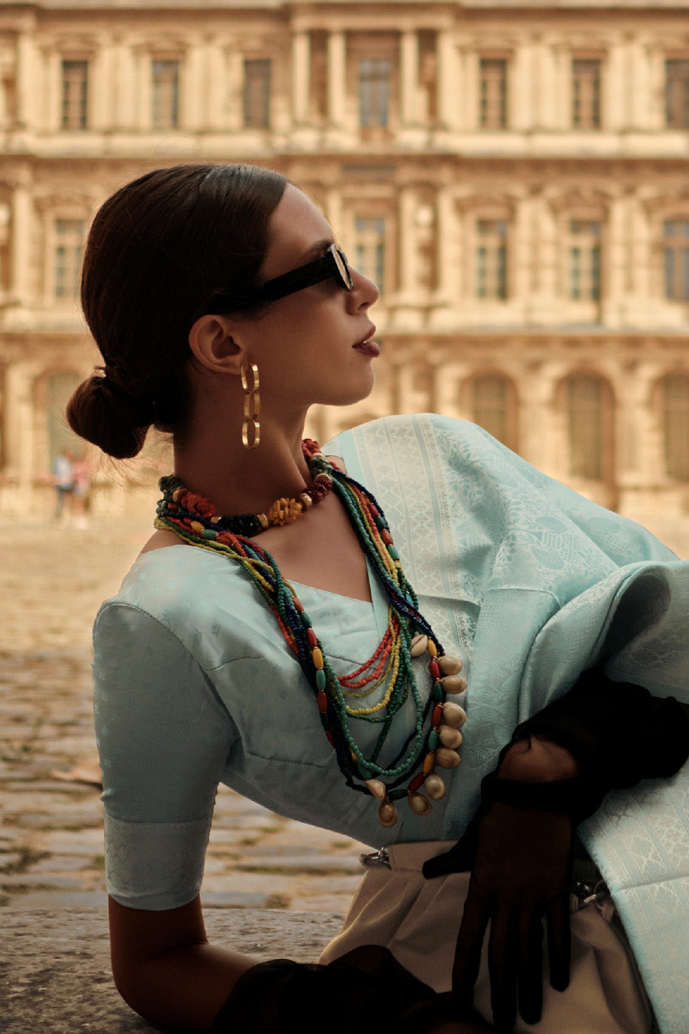 Blue Satin Silk Saree With Blouse Piece