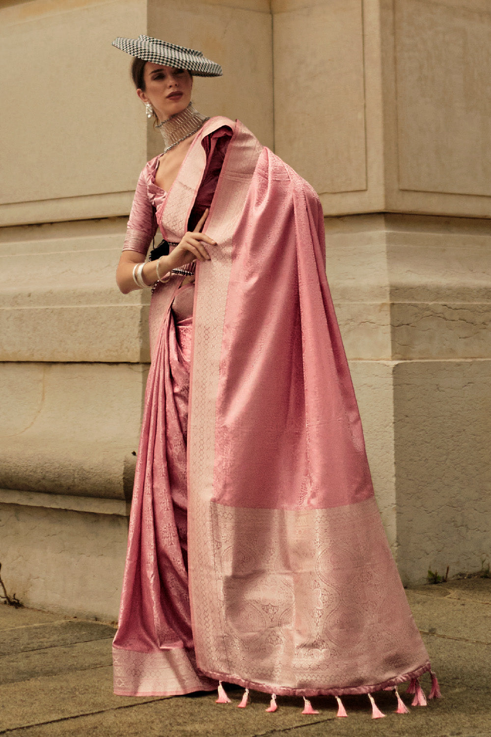 Red Satin Silk Saree With Blouse Piece