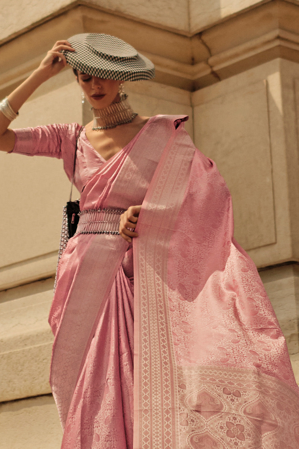 Red Satin Silk Saree With Blouse Piece
