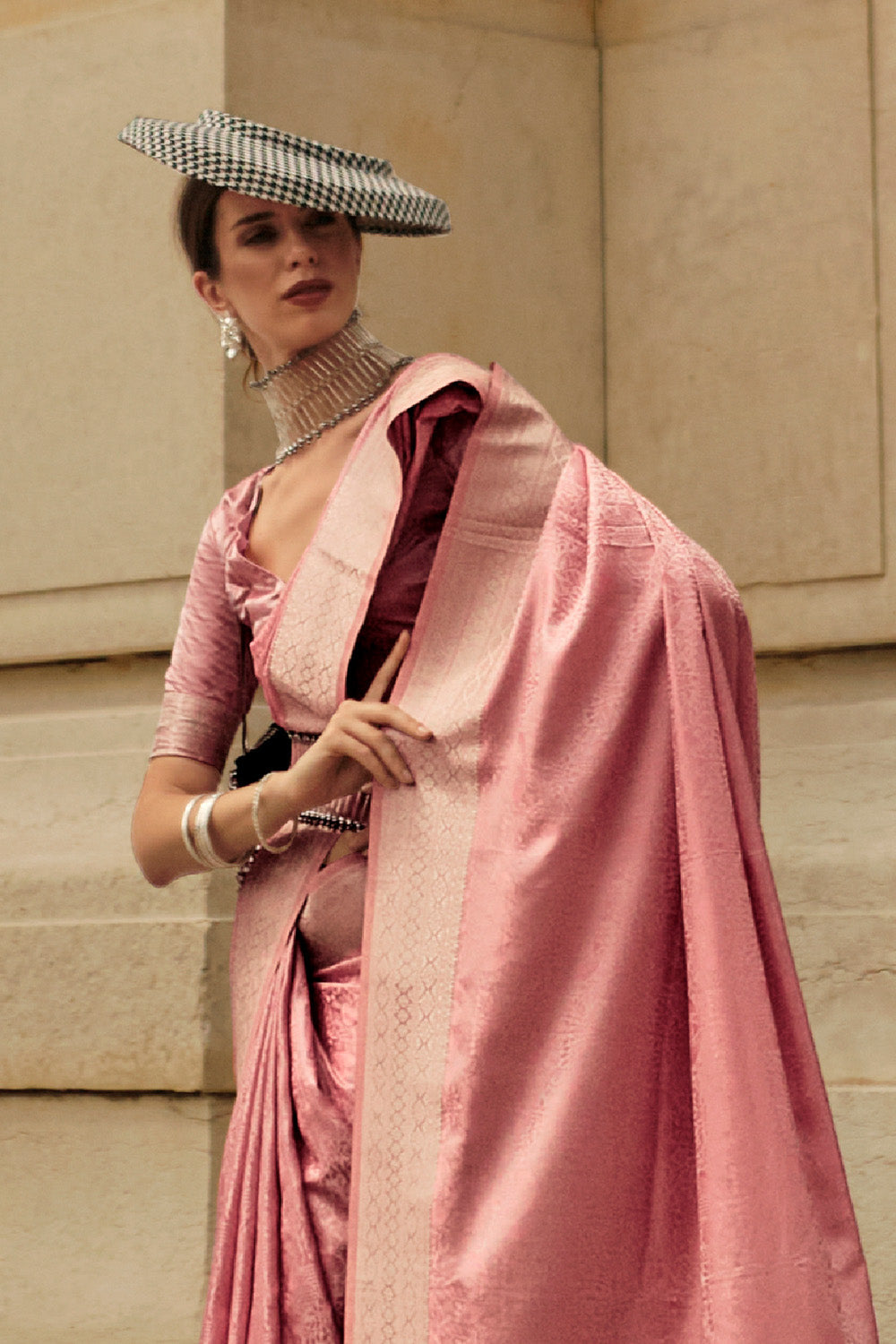 Red Satin Silk Saree With Blouse Piece