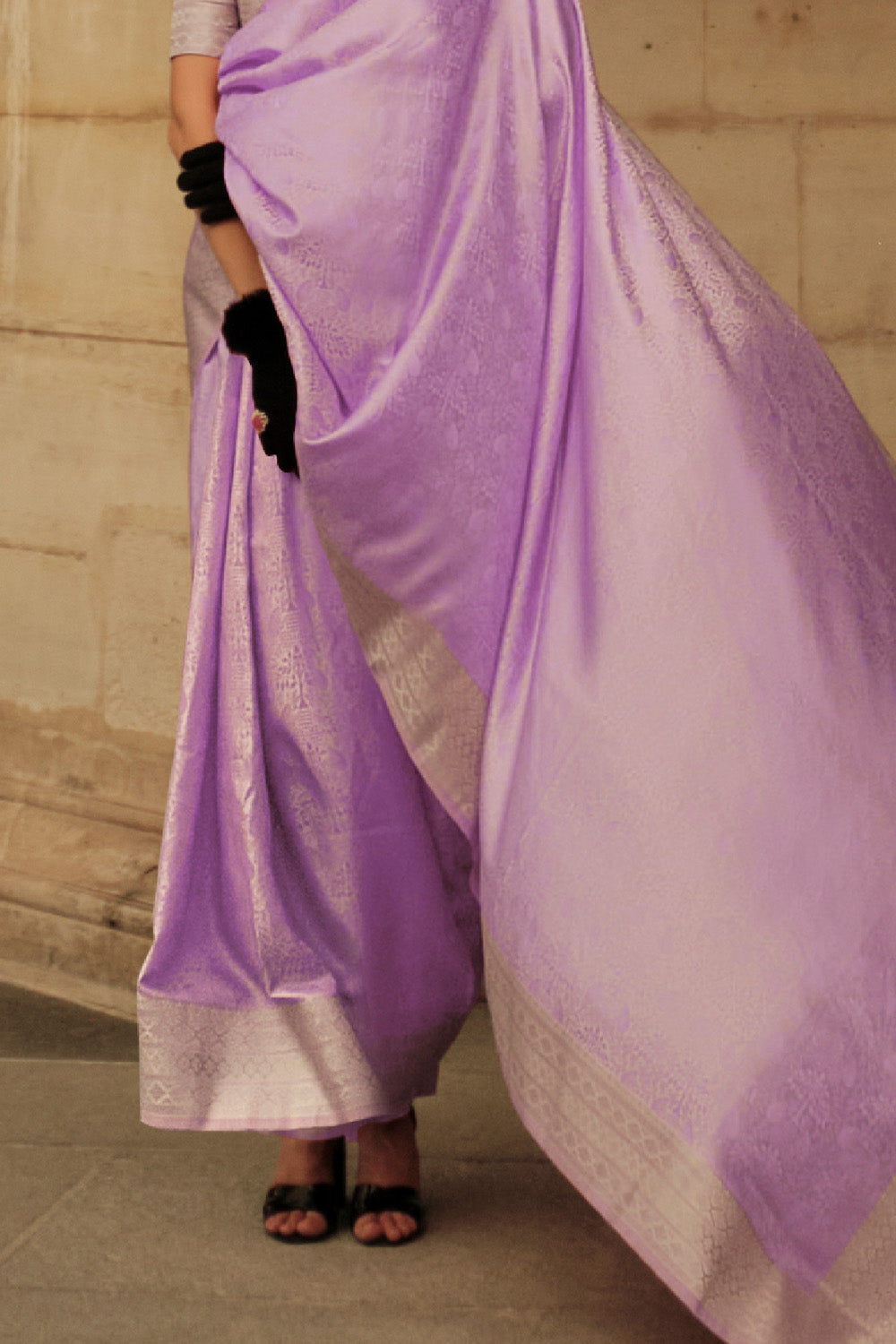 Purple Satin Silk Saree With Blouse Piece
