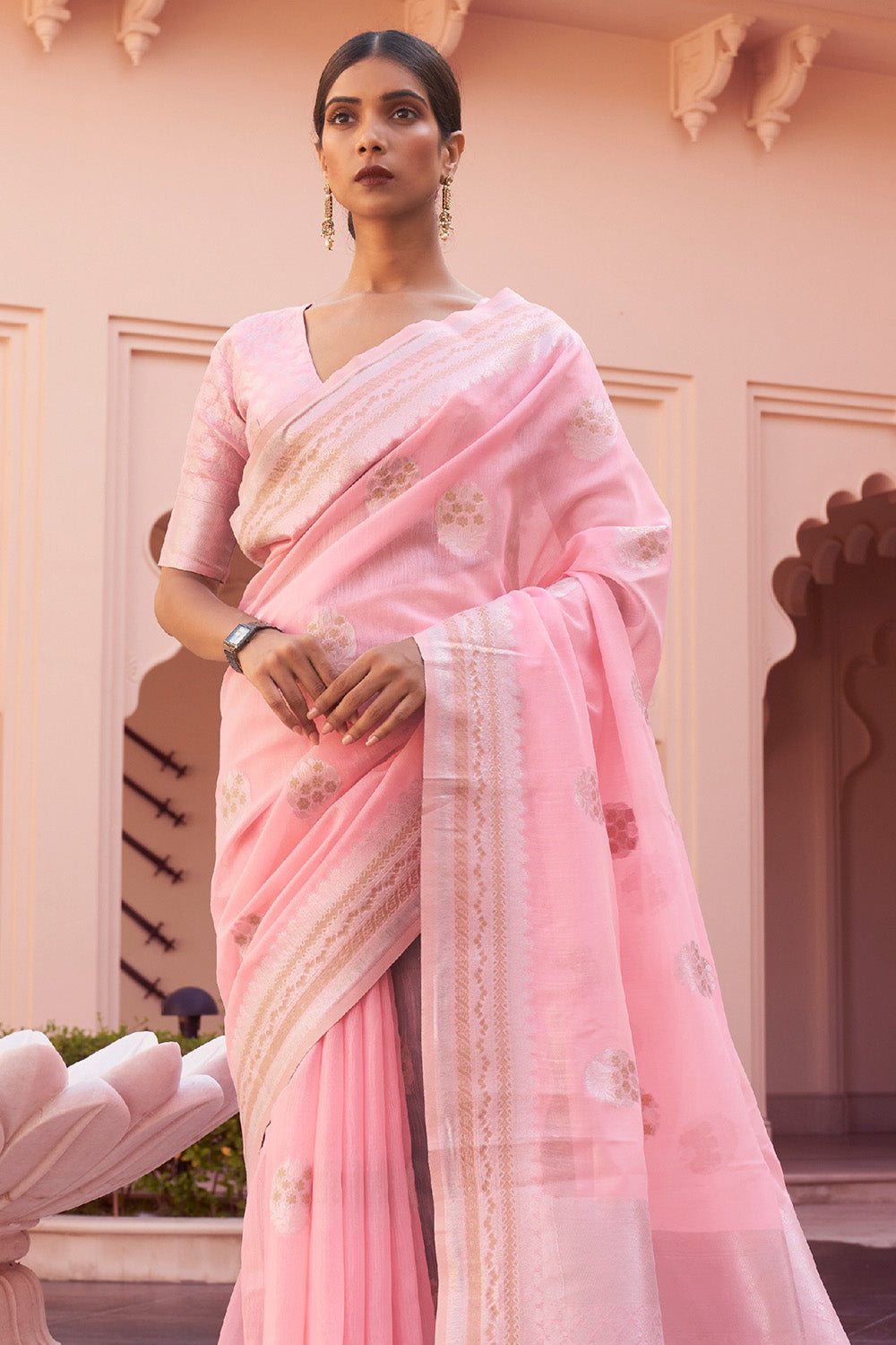 Buy Peach And Beige Digital Organza saree Nitaraa